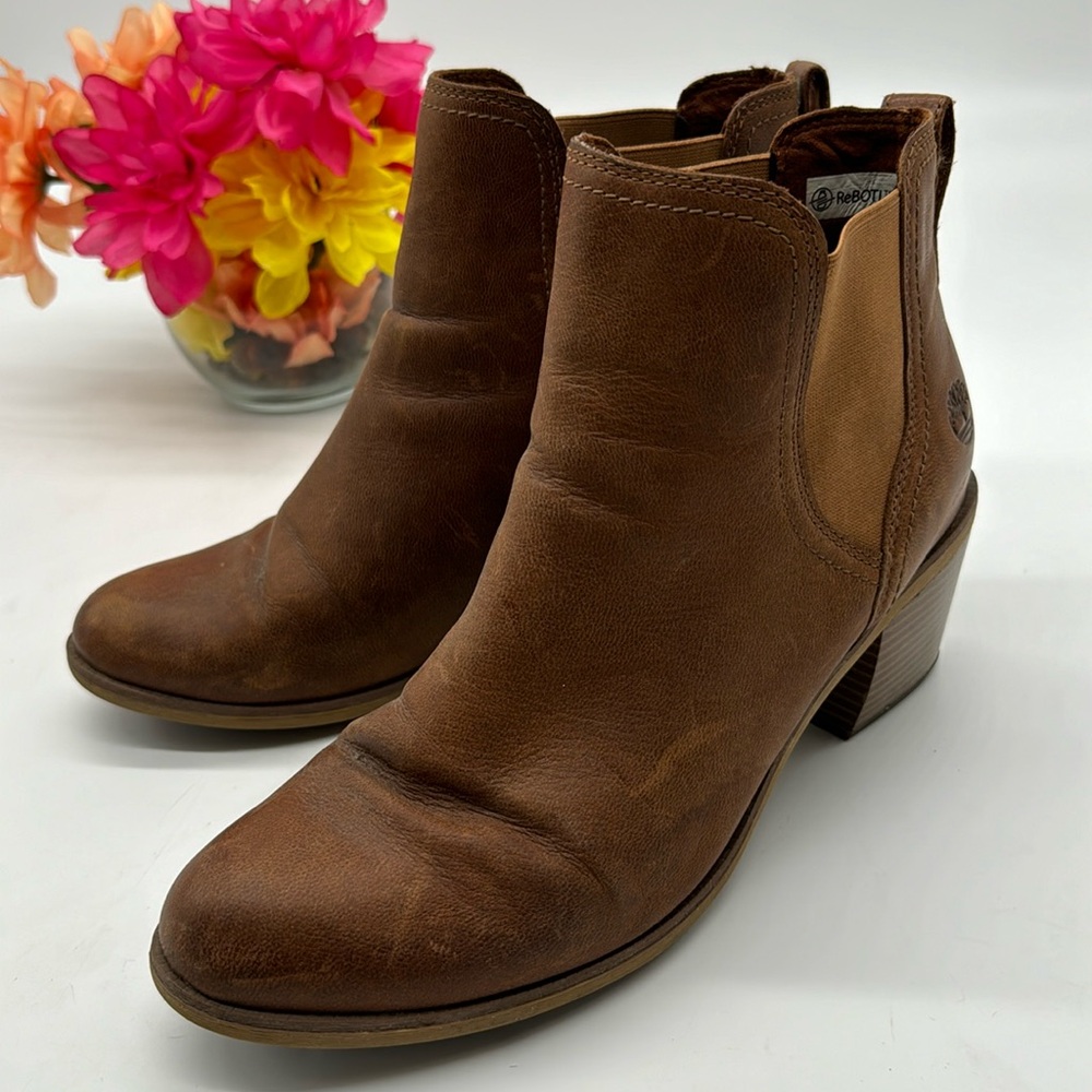 Timberland Brown Leather Chelsea Ankle Boot Size 9.5 MCA6533 - Picture 1 of 8